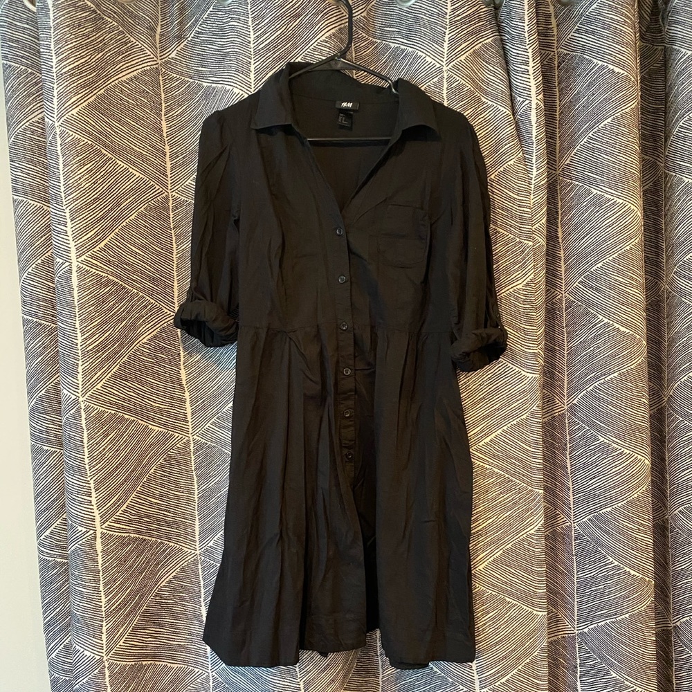 Button down black dress with pockets